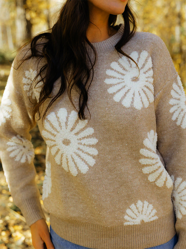 Lässiger Pullover mit Blumenmuster im neuen Stil