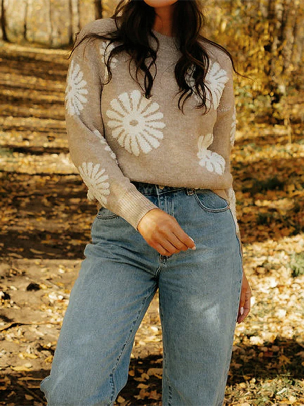 Lässiger Pullover mit Blumenmuster im neuen Stil