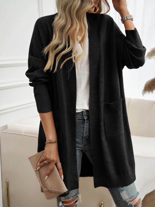 Strickjacke mit Fledermausärmeln, einfarbig, Pulloverjacke