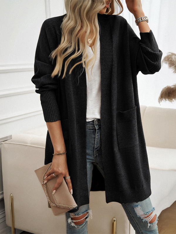 Strickjacke mit Fledermausärmeln, einfarbig, Pulloverjacke