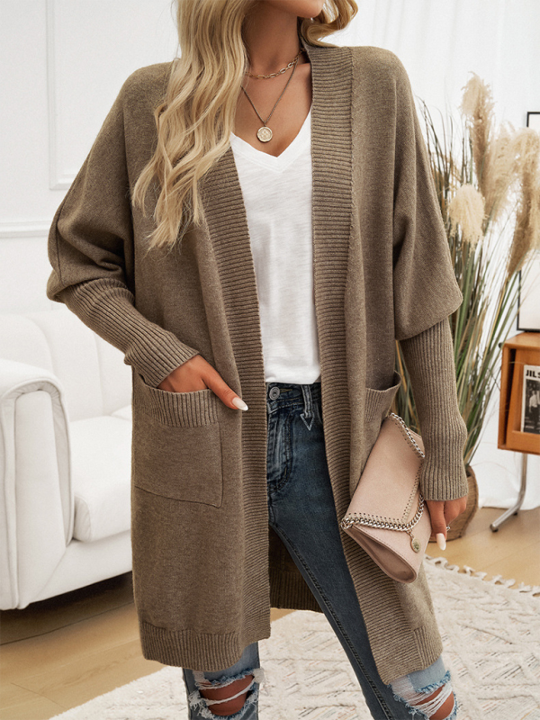 Strickjacke mit Fledermausärmeln, einfarbig, Pulloverjacke