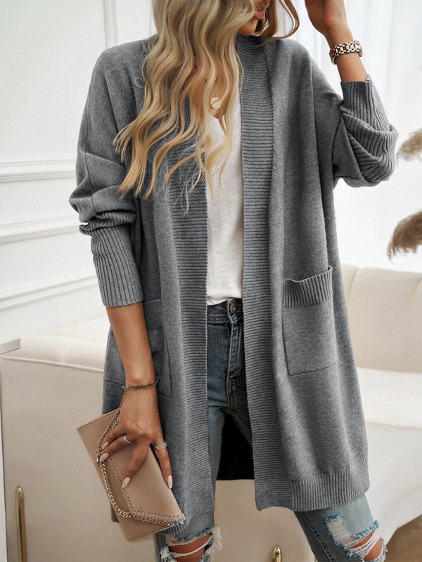 Strickjacke mit Fledermausärmeln, einfarbig, Pulloverjacke