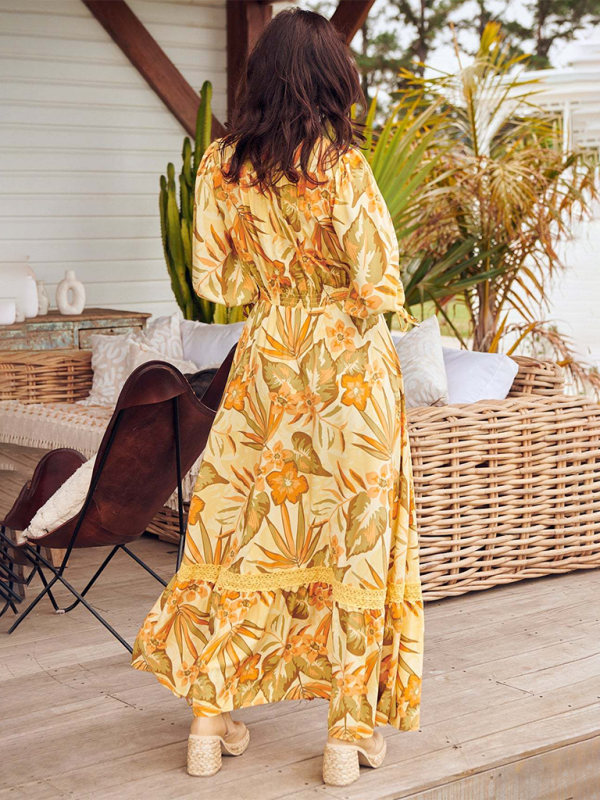 Sexy Button-Down-Kleid mit V-Ausschnitt und Bohemian-Print