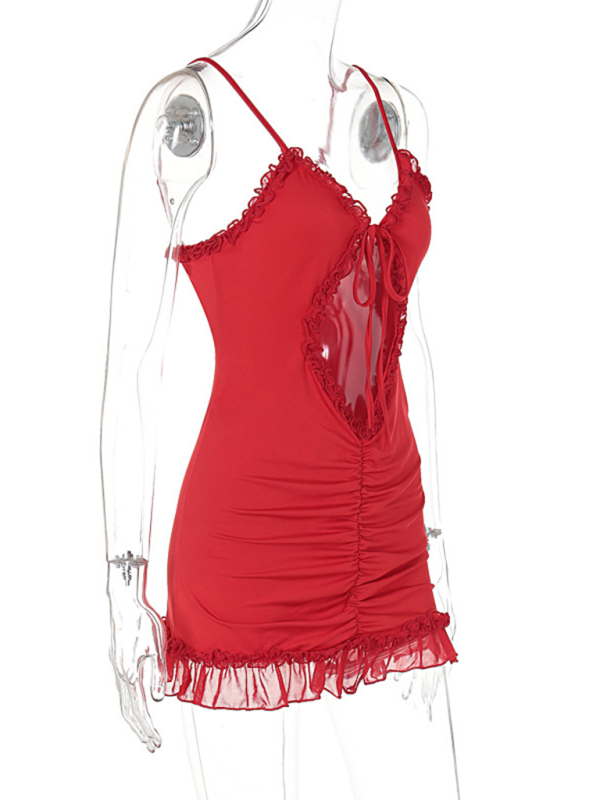 elegantes Kleid aus hohler Spitze mit Rüschenrand im neuen Stil