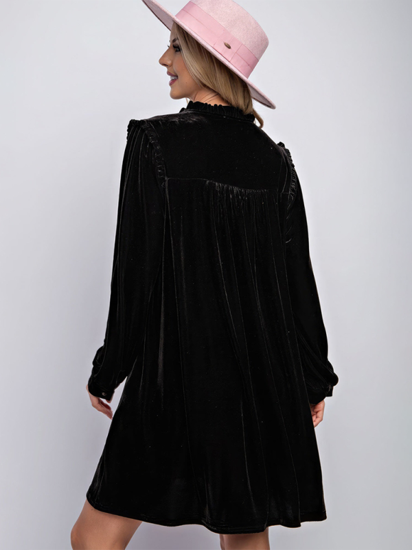 Neues einfarbiges, lockeres, gerades Kleid aus Samt, lässig, schlicht, knielanger Rock