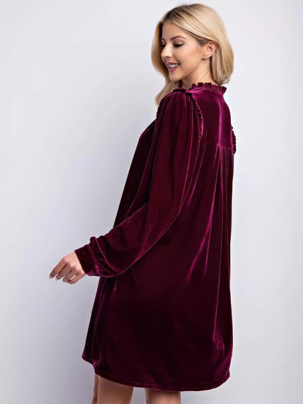 Neues einfarbiges, lockeres, gerades Kleid aus Samt, lässig, schlicht, knielanger Rock