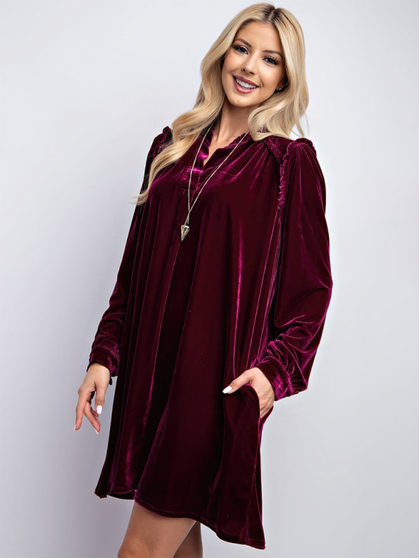 Neues einfarbiges, lockeres, gerades Kleid aus Samt, lässig, schlicht, knielanger Rock