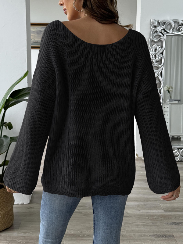 Pullover mit Schleifenstickerei-Applikation für Damen, ein Halsausschnitt, trägerlos, ausgestellte Ärmel