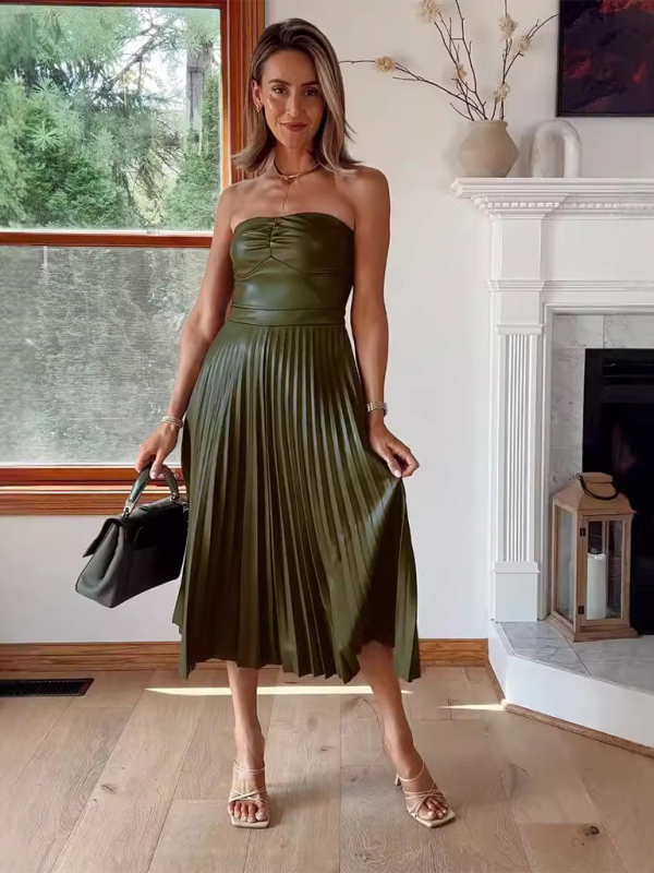 Neues plissiertes Lederkleid mit Tube-Top