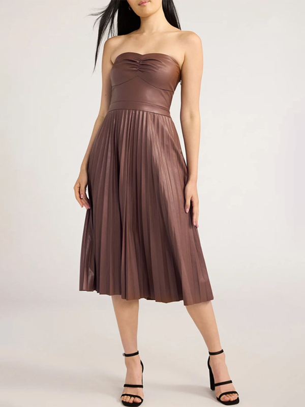 Neues plissiertes Lederkleid mit Tube-Top
