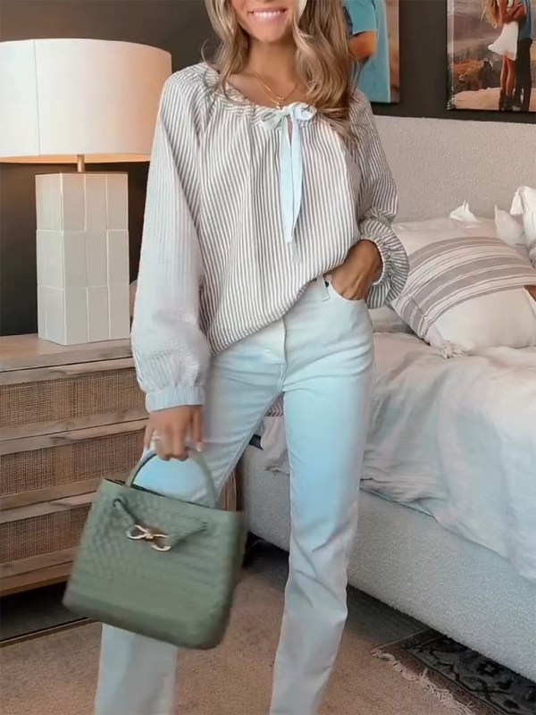 Gestreiftes Top zum Schnüren für Damen