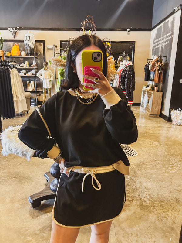 Lockeres Sweatshirt + Shorts mit Halbrock für Damen