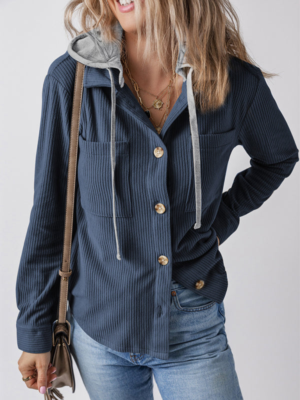 Damen Revers mit Knopfleiste Strickjacke mit Hemdjacke