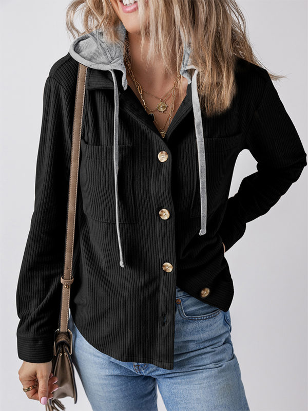 Damen Revers mit Knopfleiste Strickjacke mit Hemdjacke