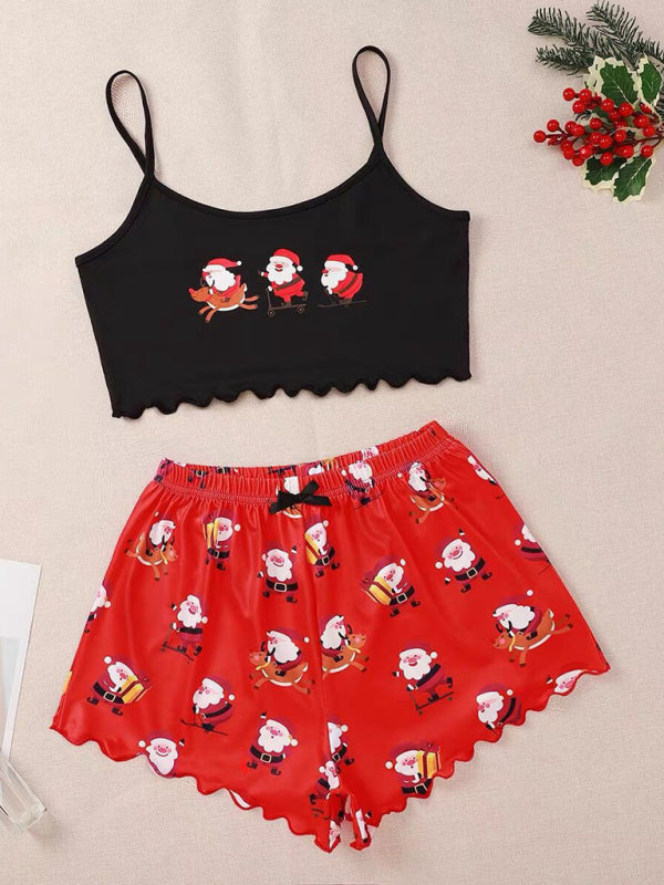 Black and red Santa Claus print loungewear set