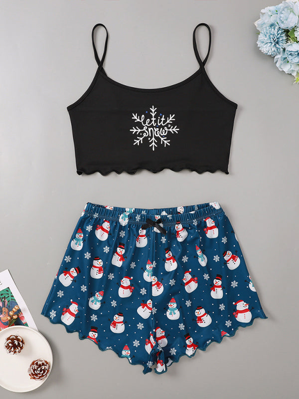 Black and blue snowman print loungewear set