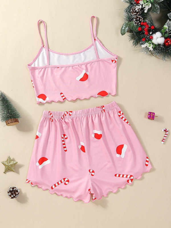 Pink candy cane and Santa hat loungewear set