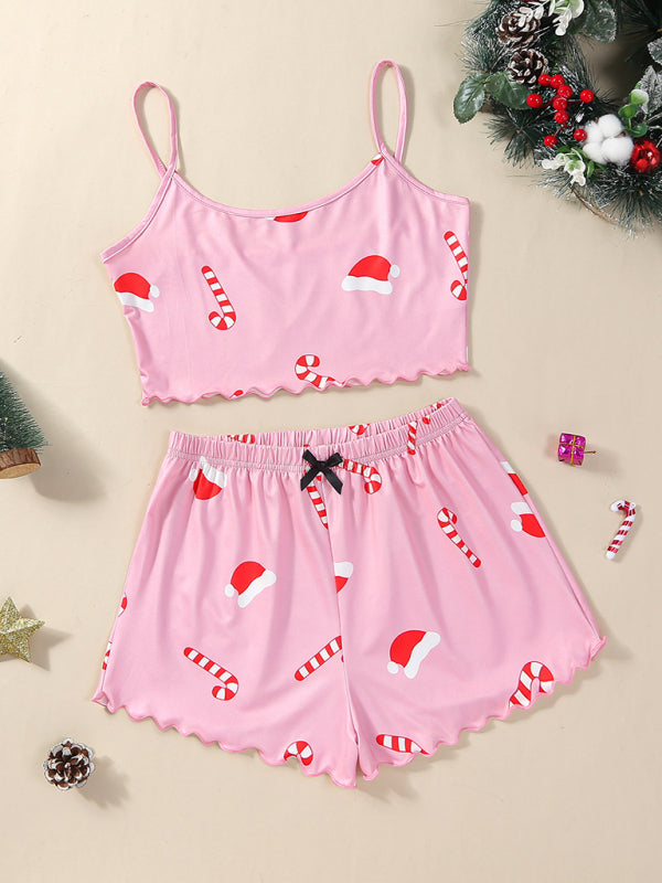 Pink Santa hat and candy cane loungewear set