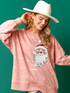 Pink Santa Claus sequin sweatshirt with stripes, long sleeves.