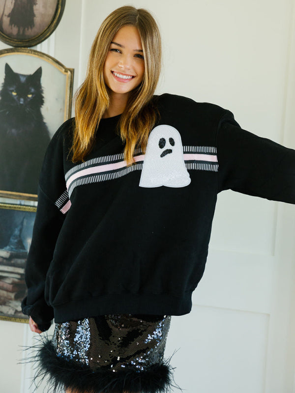 Black sweatshirt with ghost design, Halloween casual