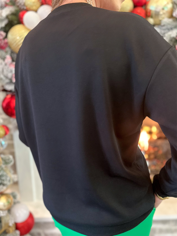Back view of black casual loose sweatshirt