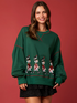 Green Christmas soldier sequin sweatshirt, long sleeve pullover