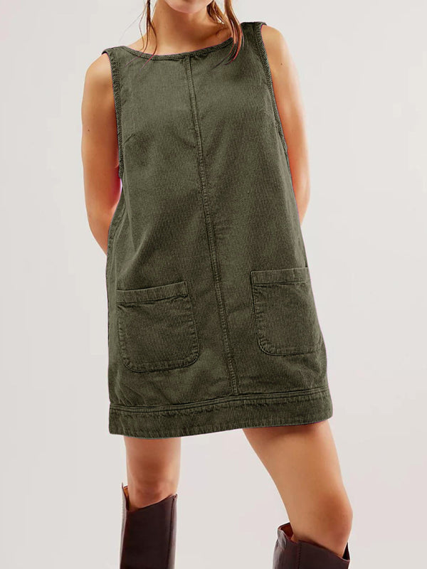 Green corduroy sleeveless vest vintage dress