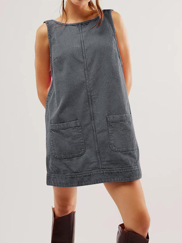 Gray corduroy sleeveless vest vintage dress
