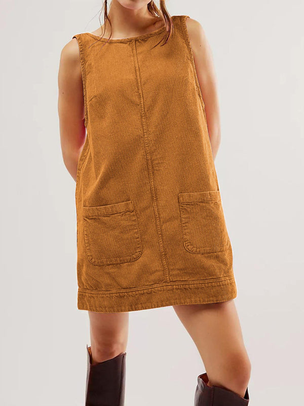 Mustard corduroy sleeveless vest vintage dress
