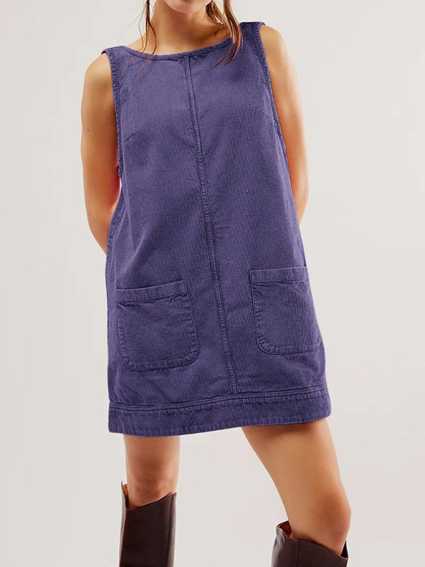 Purple corduroy sleeveless vest vintage dress