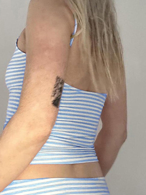 Sexy outerwear bottom striped contrast color top suspenders for women