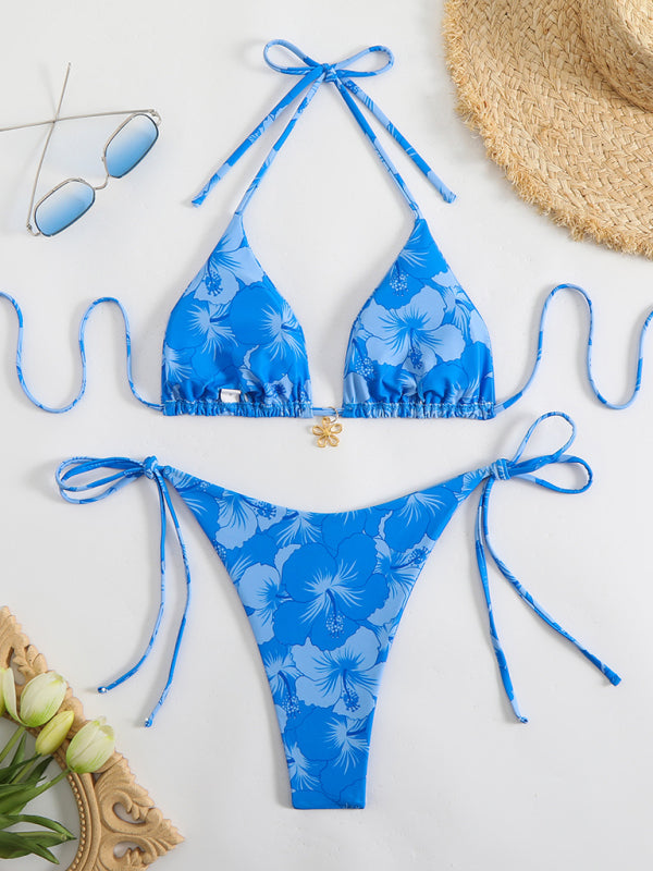 Floral print halterneck bikini