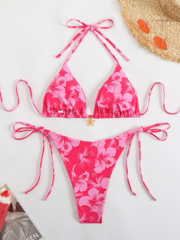 Floral print halterneck bikini