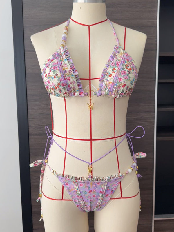 New Printed Colorblock Bikini Butterfly Sexy Strap Two-Piece Swimsuit