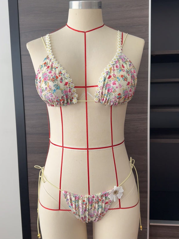 Sexy Bikini Flower Elastic Rope Two-Piece Women&