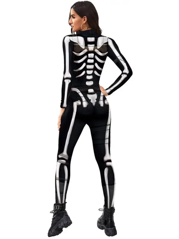 Back view of Halloween skull skeleton jumpsuit