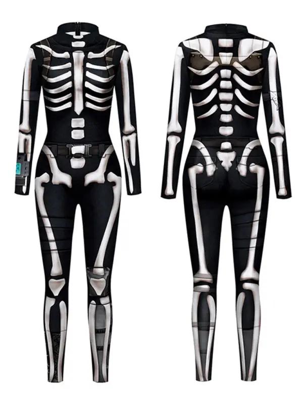 Front and back of Halloween skull skeleton jumpsuit