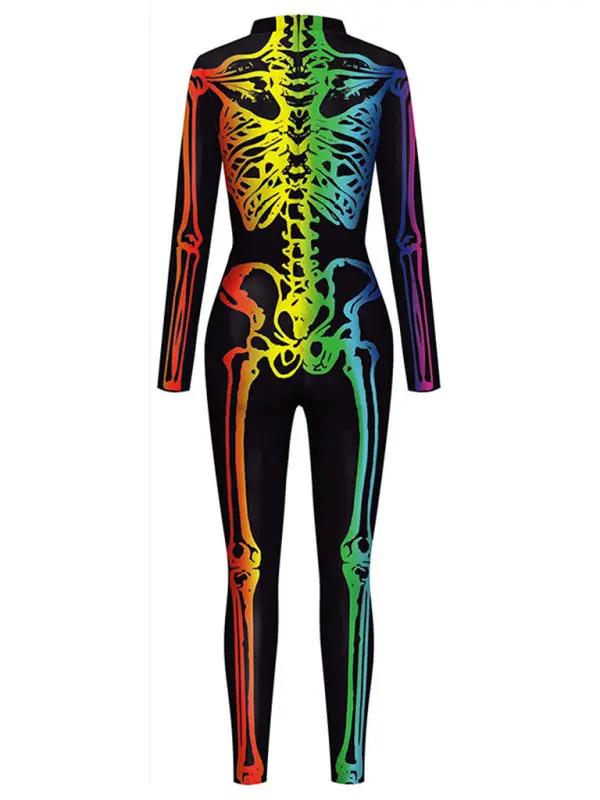 Rainbow skeleton print cosplay one piece, back view