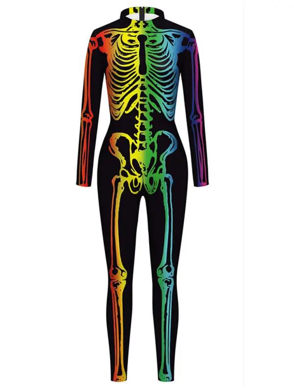 Rainbow skeleton print cosplay suit, front view