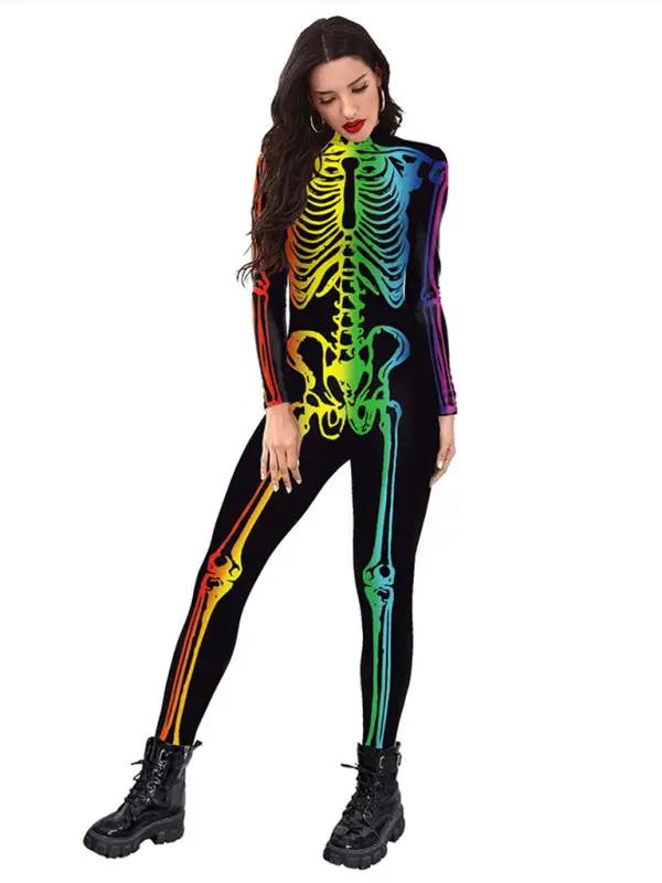 Rainbow skeleton print cosplay one piece, front view