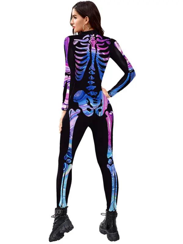 Colorful skeleton print cosplay one piece, back view