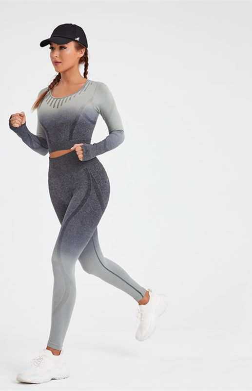 Ensemble de yoga dégradé à manches longues pour femmes