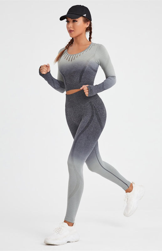 Ensemble de yoga dégradé à manches longues pour femmes