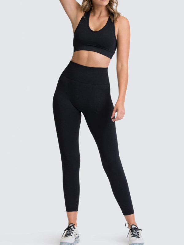 Ensemble deux pièces pour femmes, joli dos, taille haute, hanche pêche, gilet tricoté sans couture, pantalon, ensemble deux pièces