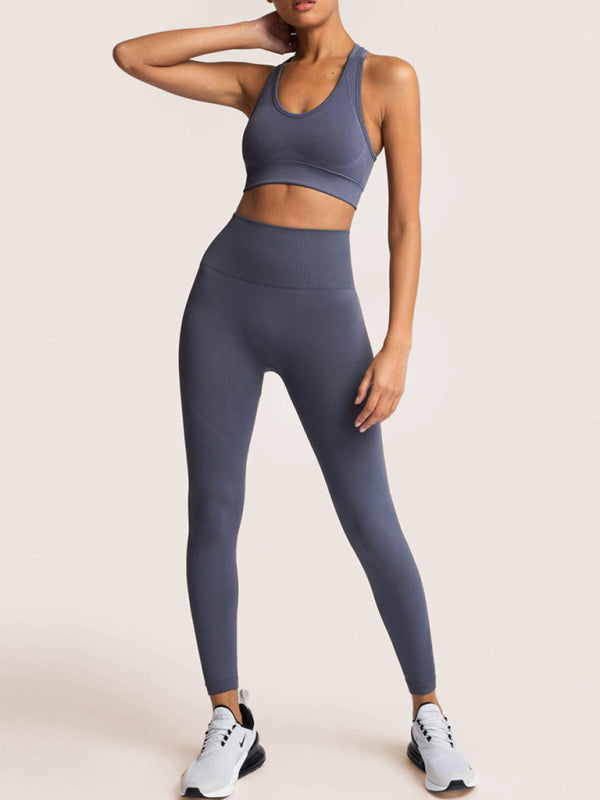 Ensemble deux pièces pour femmes, joli dos, taille haute, hanche pêche, gilet tricoté sans couture, pantalon, ensemble deux pièces