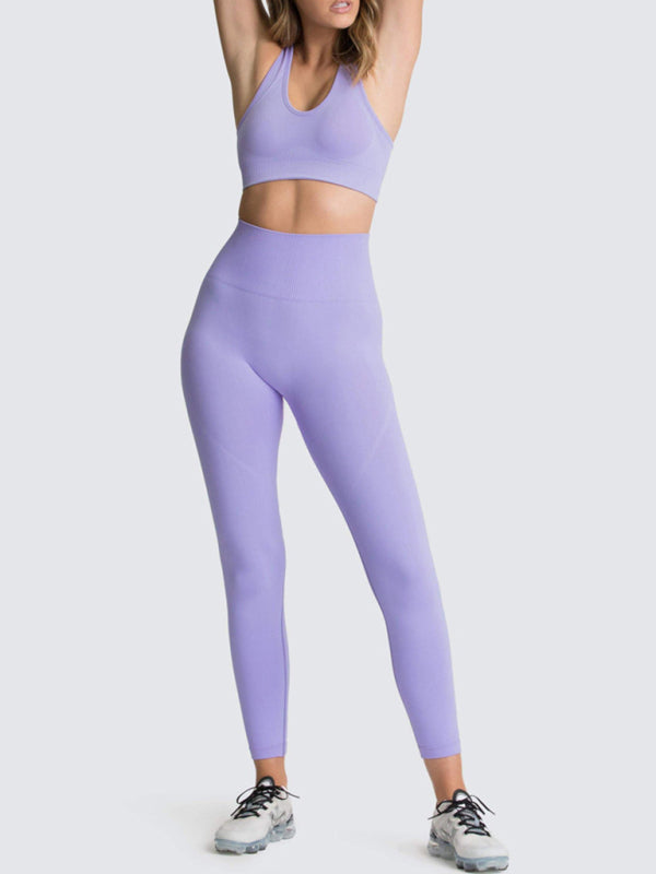Ensemble deux pièces pour femmes, joli dos, taille haute, hanche pêche, gilet tricoté sans couture, pantalon, ensemble deux pièces