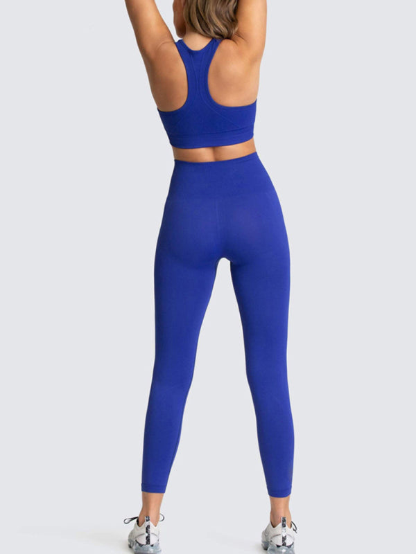 Ensemble deux pièces pour femmes, joli dos, taille haute, hanche pêche, gilet tricoté sans couture, pantalon, ensemble deux pièces