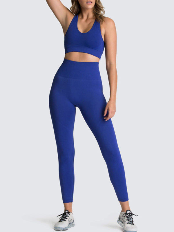 Ensemble deux pièces pour femmes, joli dos, taille haute, hanche pêche, gilet tricoté sans couture, pantalon, ensemble deux pièces