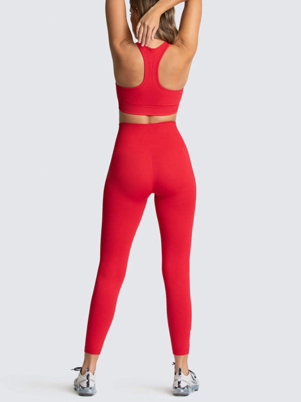 Ensemble deux pièces pour femmes, joli dos, taille haute, hanche pêche, gilet tricoté sans couture, pantalon, ensemble deux pièces