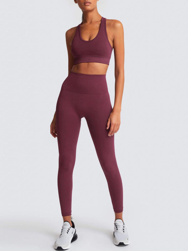 Ensemble deux pièces pour femmes, joli dos, taille haute, hanche pêche, gilet tricoté sans couture, pantalon, ensemble deux pièces